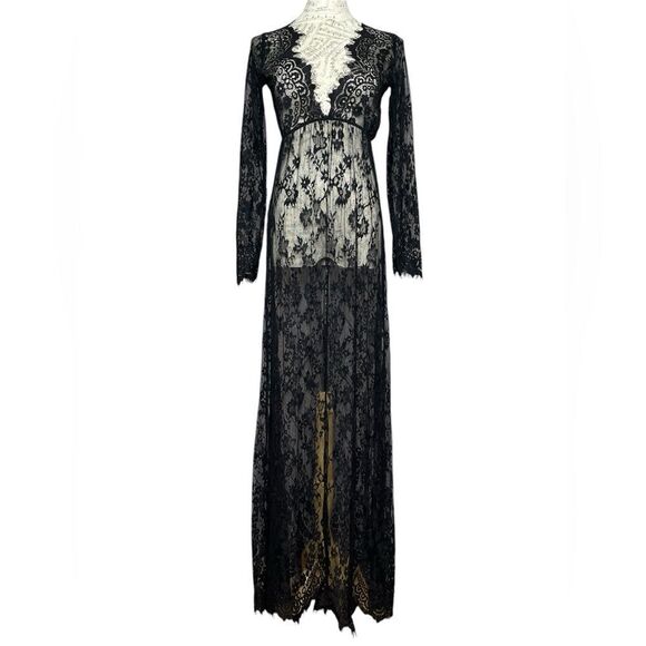 Yomoko Lace Dress Black Maxi M - Picture 1 of 8